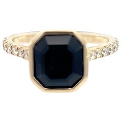 Anello con zaffiro naturale e diamante 6,75 in oro giallo 14k 4,65 TCW certificato
