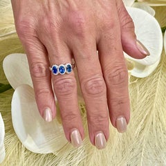 Zafiro Natural Anillo Diamante 7 Oro 14k W 1,67 TCW Certificado