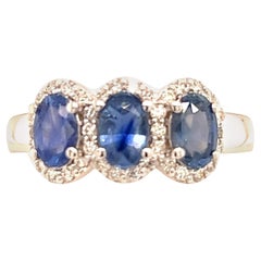 Natürlicher Saphir Diamantring 7 14k W Gold 1,67 TCW zertifiziert