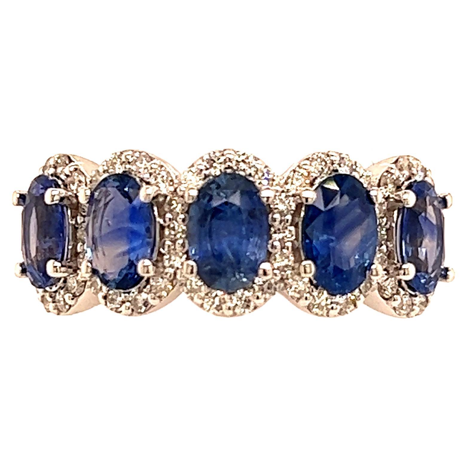 Natural Sapphire Diamond Ring 7 14k W Gold 3.07 TCW Certified For Sale