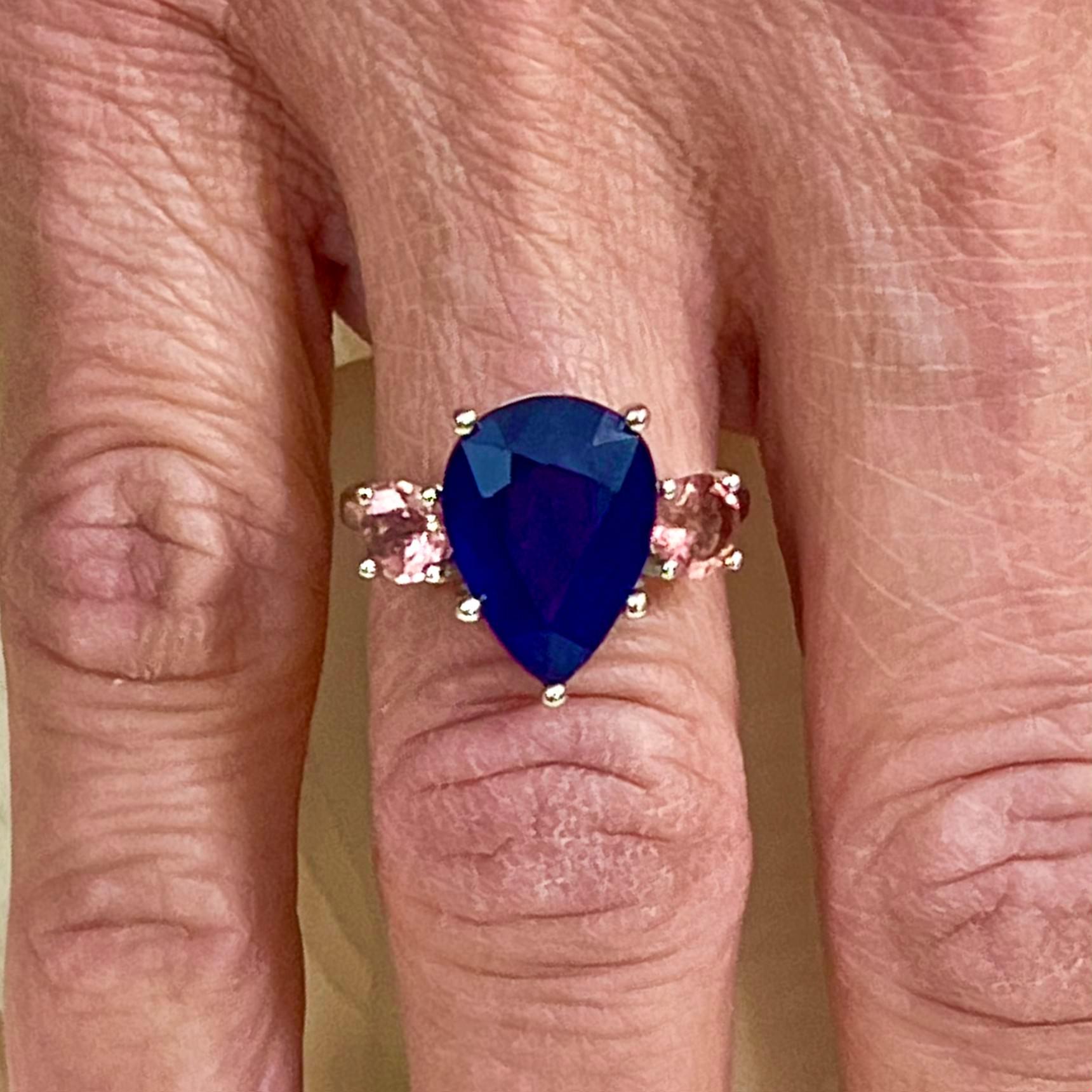 Natural Sapphire Diamond Ring 7 14k W Gold 6.16 TCW Certified In Good Condition For Sale In Brooklyn, NY