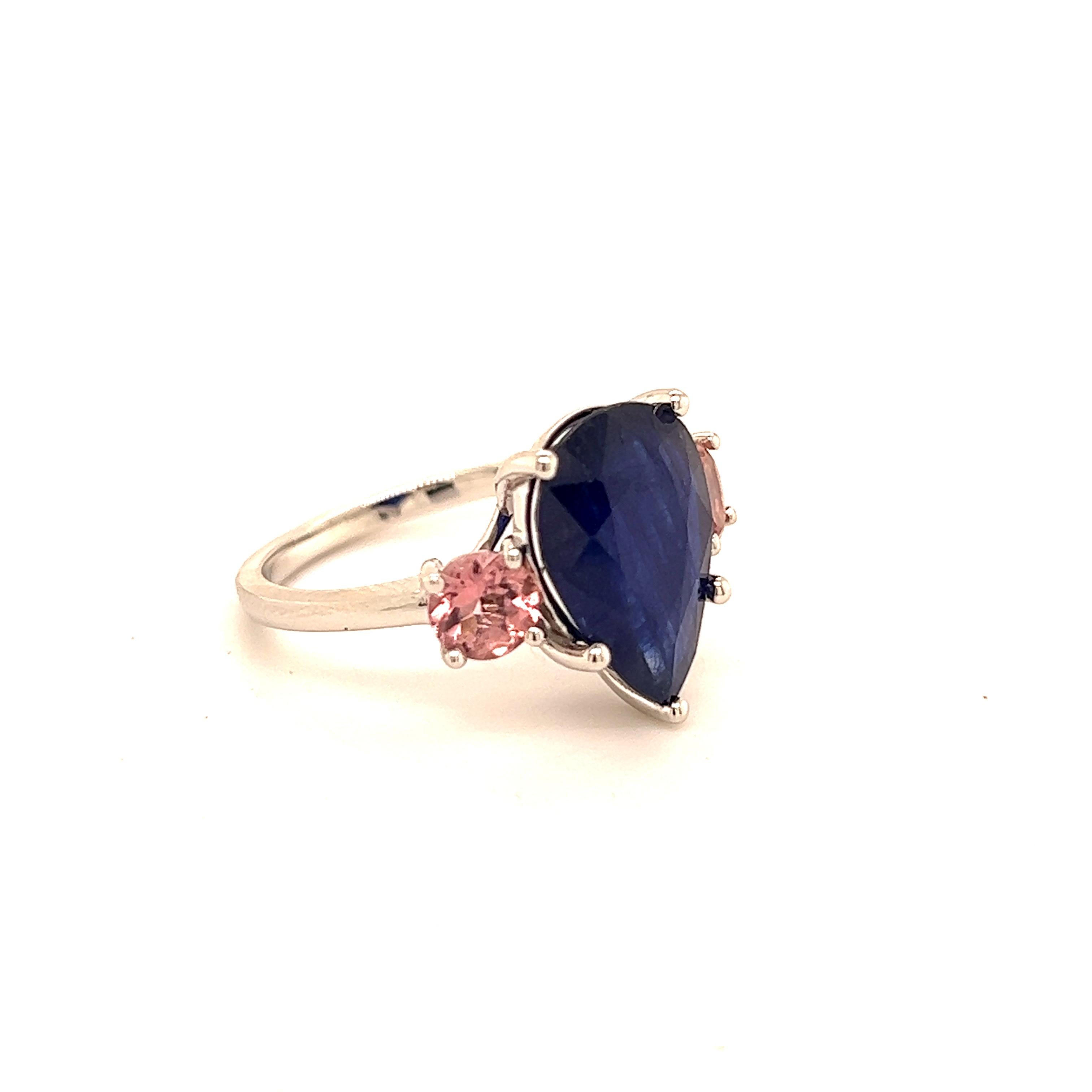 Natural Sapphire Diamond Ring 7 14k W Gold 6.16 TCW Certified For Sale 2