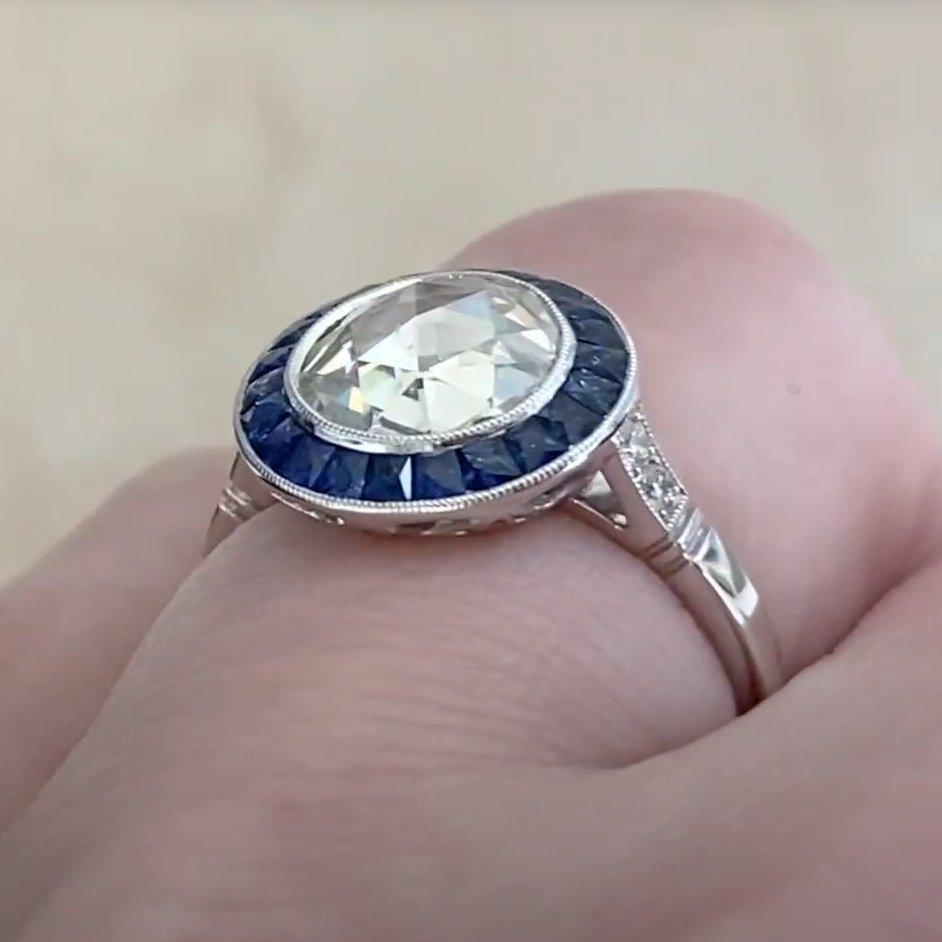 Anello di diamanti con zaffiro naturale, (circa 1,50 carati) aureola di fidanzamento con taglio rosato In condizioni ottime in vendita a New York, NY