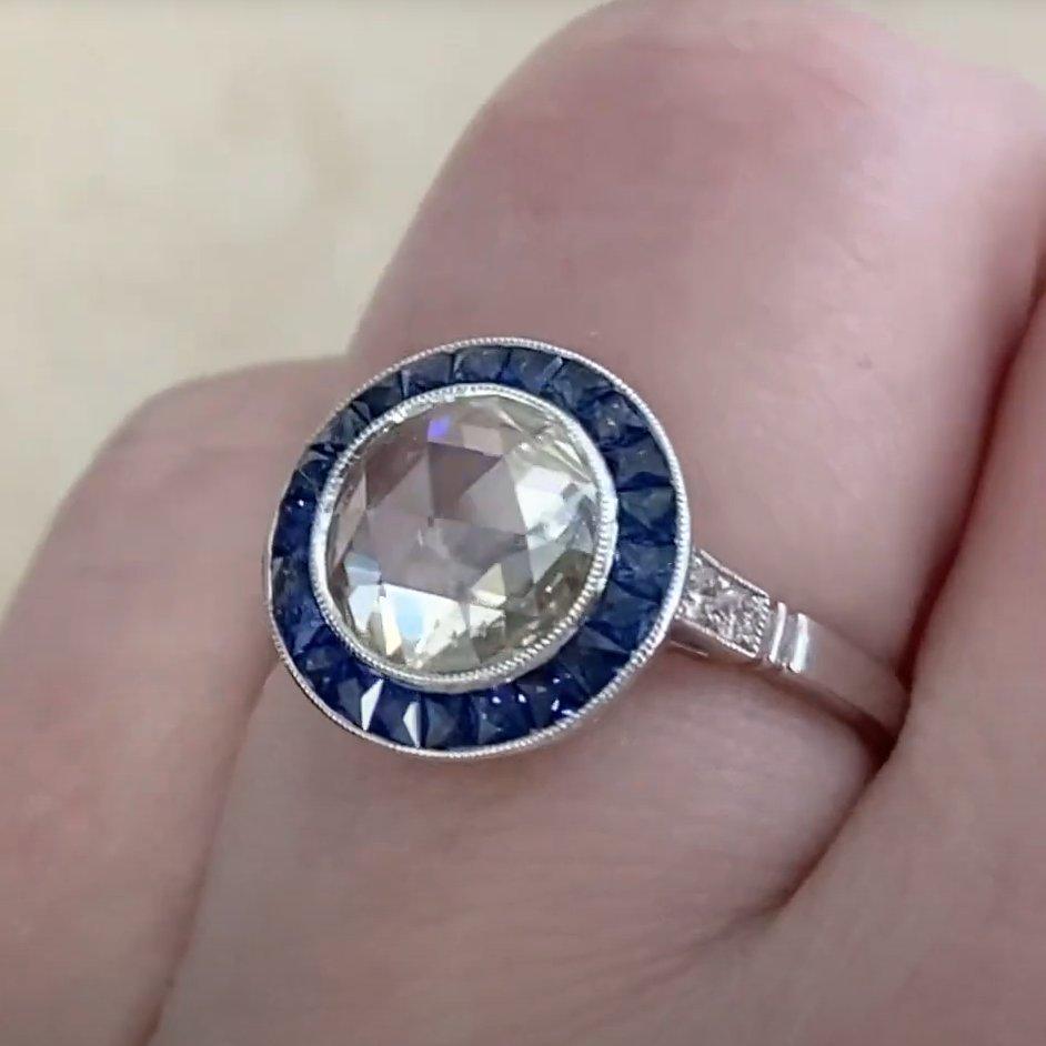 Donna Anello di diamanti con zaffiro naturale, (circa 1,50 carati) aureola di fidanzamento con taglio rosato in vendita