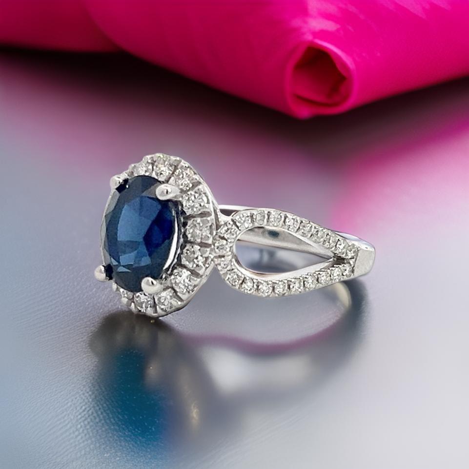 Ring mit natürlichem Saphir und Diamant Größe 6,25 14k W Gold 2,31 TCW zertifiziert im Angebot 5