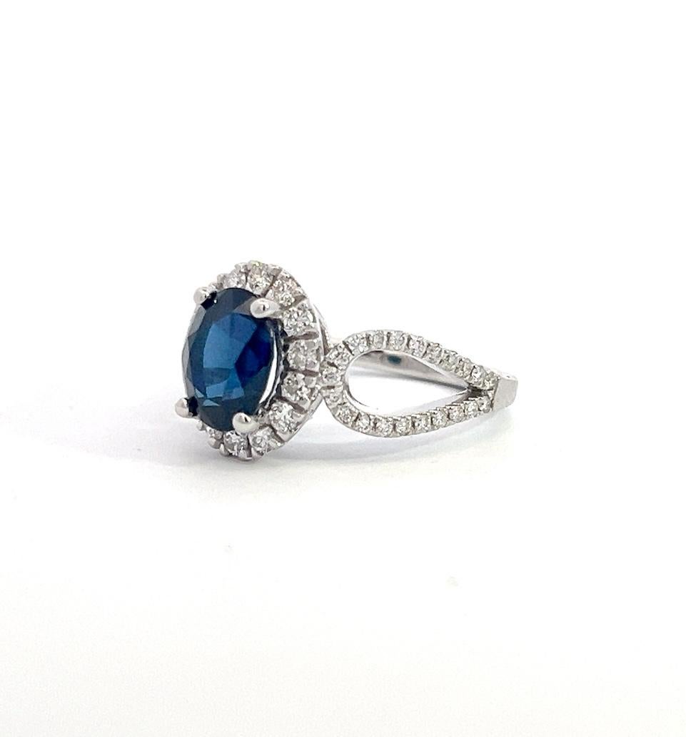 Ring mit natürlichem Saphir und Diamant Größe 6,25 14k W Gold 2,31 TCW zertifiziert im Angebot 6