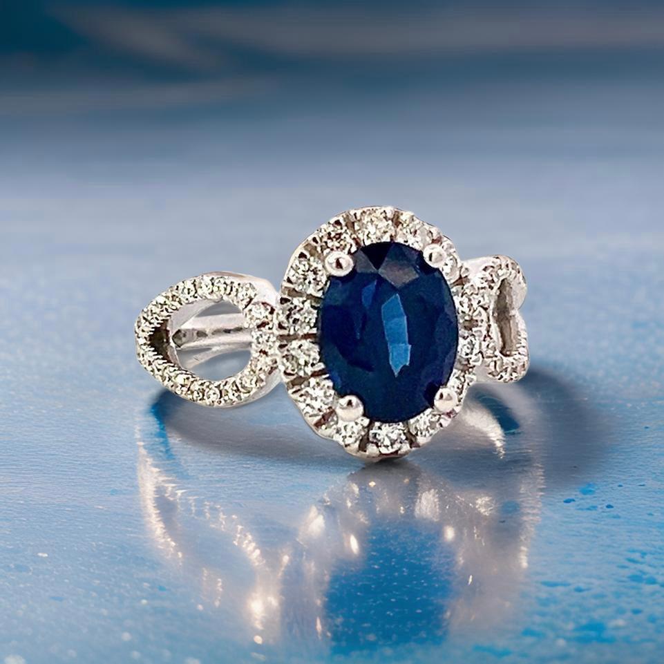 Ring mit natürlichem Saphir und Diamant Größe 6,25 14k W Gold 2,31 TCW zertifiziert im Angebot 7
