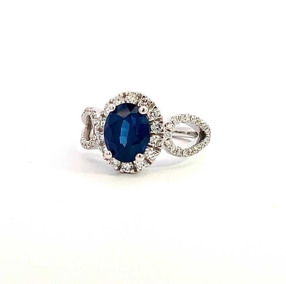 Ring mit natürlichem Saphir und Diamant Größe 6,25 14k W Gold 2,31 TCW zertifiziert im Angebot 8