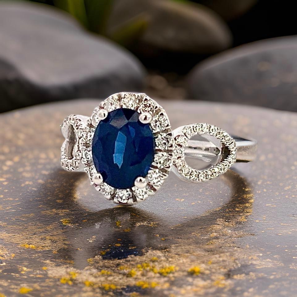 Ring mit natürlichem Saphir und Diamant Größe 6,25 14k W Gold 2,31 TCW zertifiziert (Gemischter Schliff) im Angebot