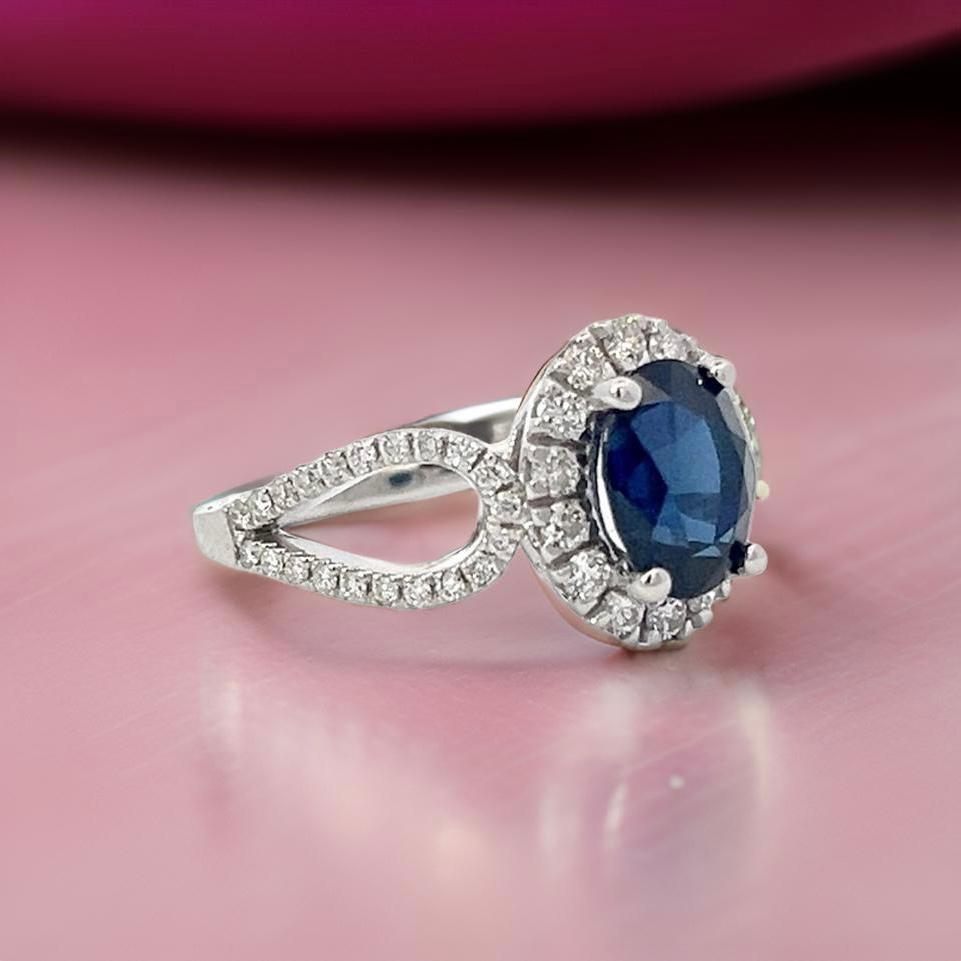 Ring mit natürlichem Saphir und Diamant Größe 6,25 14k W Gold 2,31 TCW zertifiziert im Zustand „Neu“ im Angebot in Brooklyn, NY