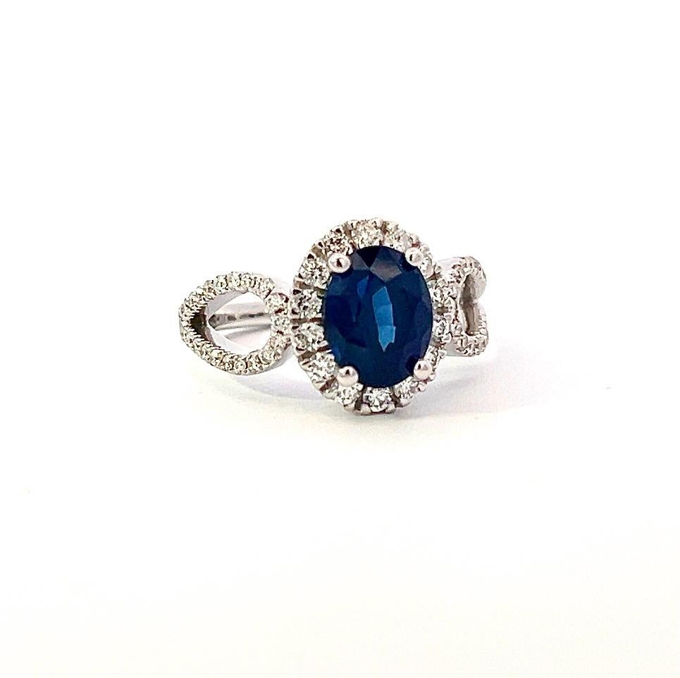 Ring mit natürlichem Saphir und Diamant Größe 6,25 14k W Gold 2,31 TCW zertifiziert Damen im Angebot