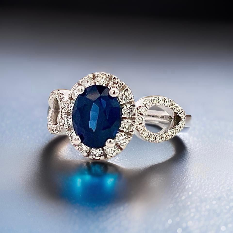 Ring mit natürlichem Saphir und Diamant Größe 6,25 14k W Gold 2,31 TCW zertifiziert im Angebot 1