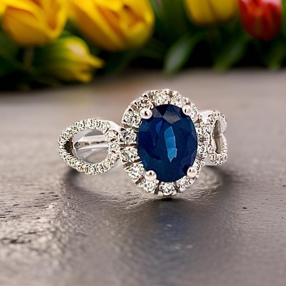 Ring mit natürlichem Saphir und Diamant Größe 6,25 14k W Gold 2,31 TCW zertifiziert im Angebot 2
