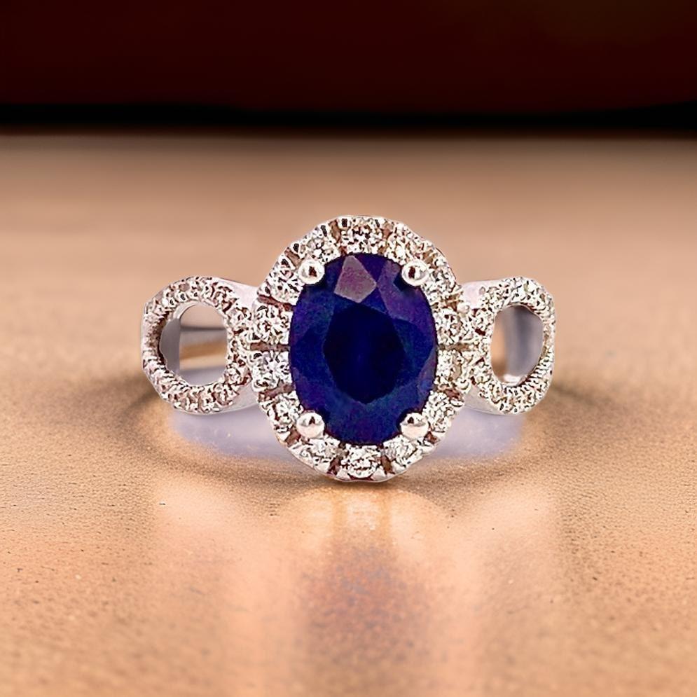 Ring mit natürlichem Saphir und Diamant Größe 6,25 14k W Gold 2,31 TCW zertifiziert im Angebot 4