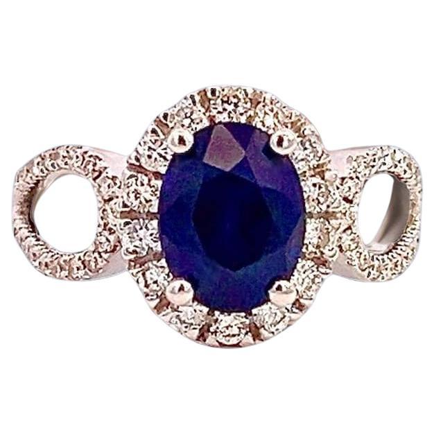 Natural Sapphire Diamond Ring Size 6.25 14k W Gold 2.31 TCW Certified