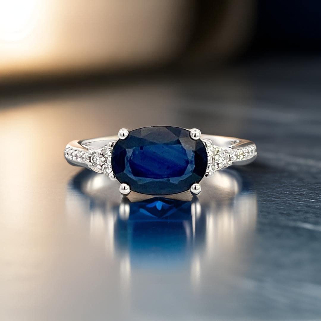Mixed Cut Natural Sapphire Diamond Ring Size 6.25 14k W Gold 2.86 TCW Certified For Sale