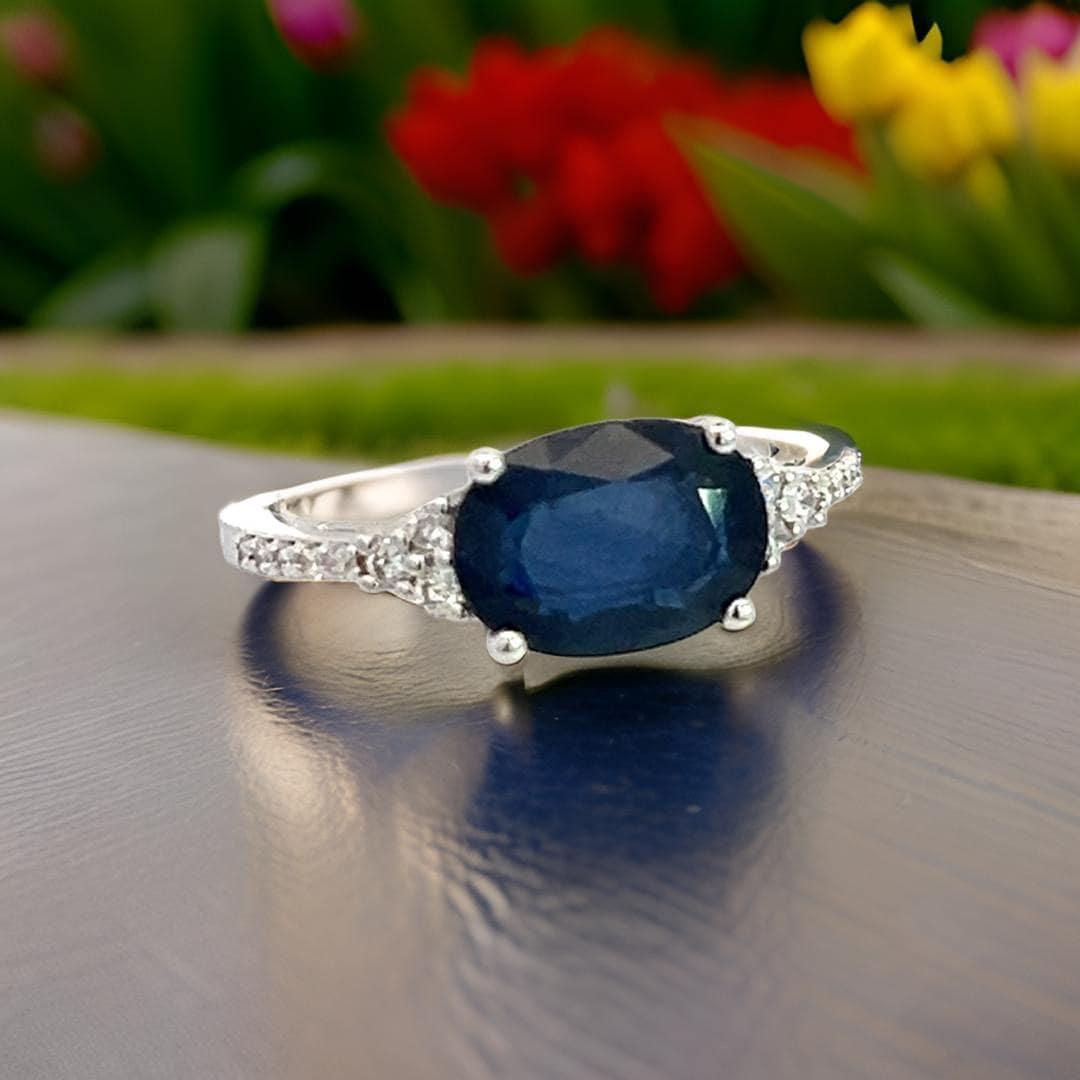 Women's Natural Sapphire Diamond Ring Size 6.25 14k W Gold 2.86 TCW Certified For Sale
