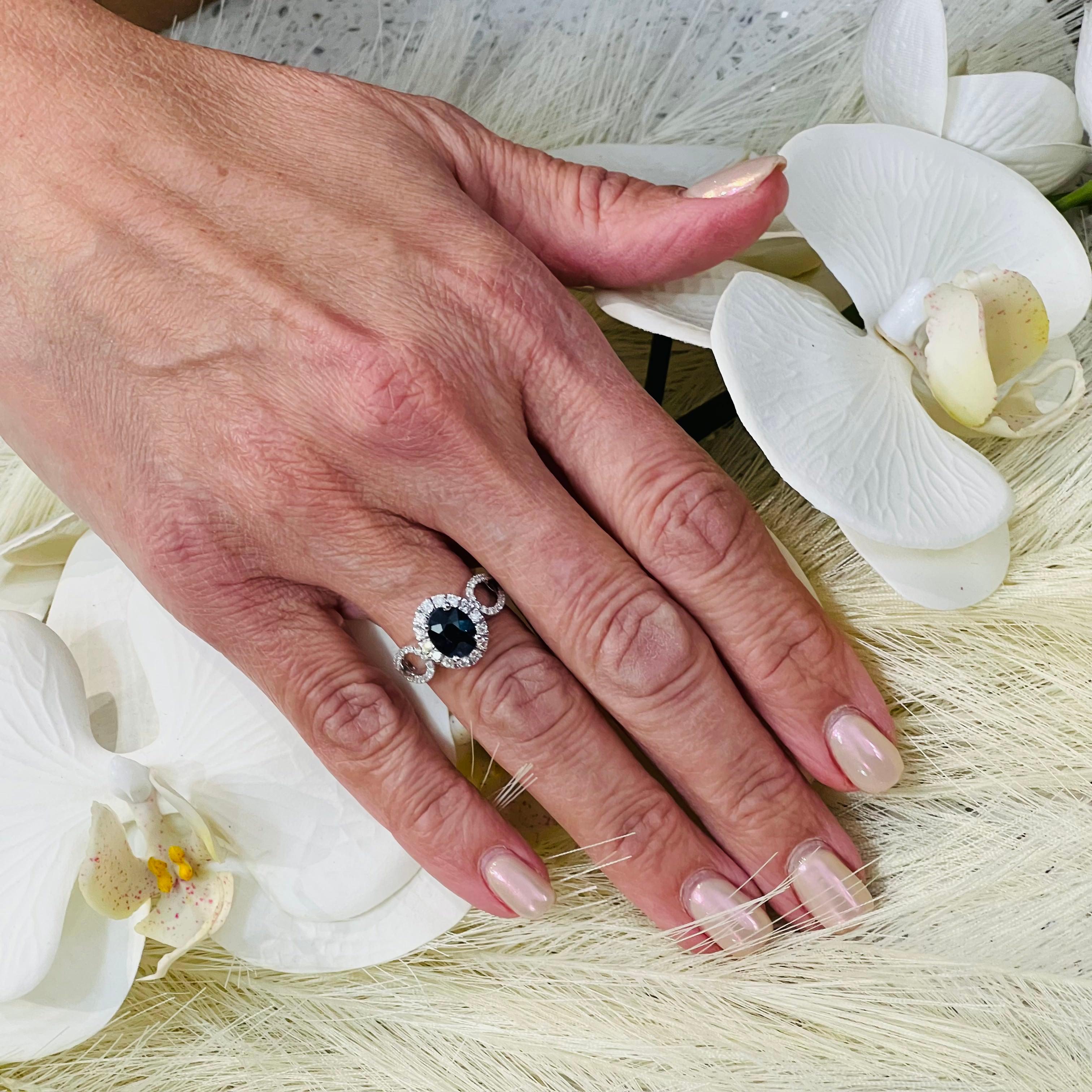 Anello con zaffiro naturale e diamante, misura 6,25, oro 14k W, certificato 2,93 TCW in vendita 2