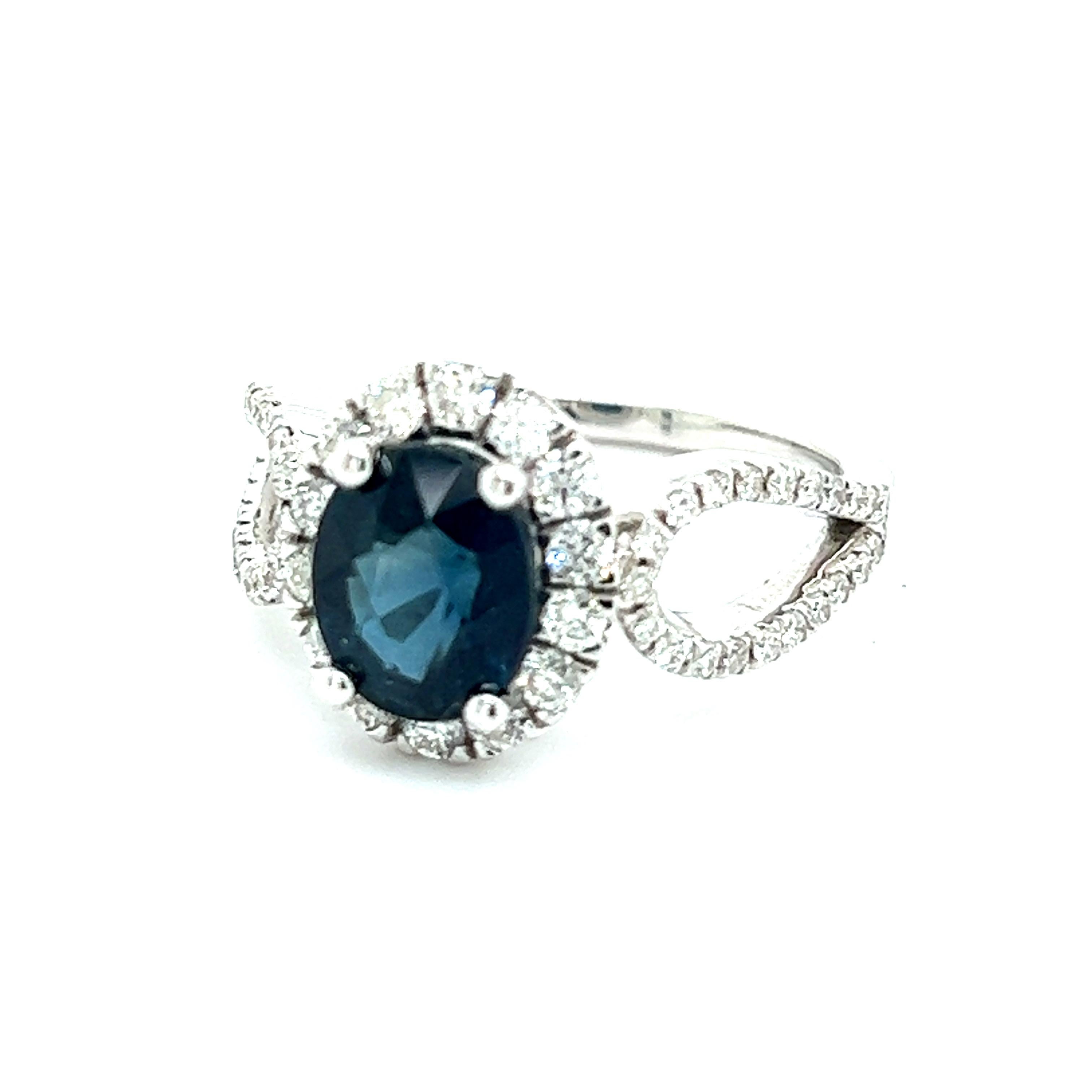 Anello con zaffiro naturale e diamante, misura 6,25, oro 14k W, certificato 2,93 TCW in vendita 3