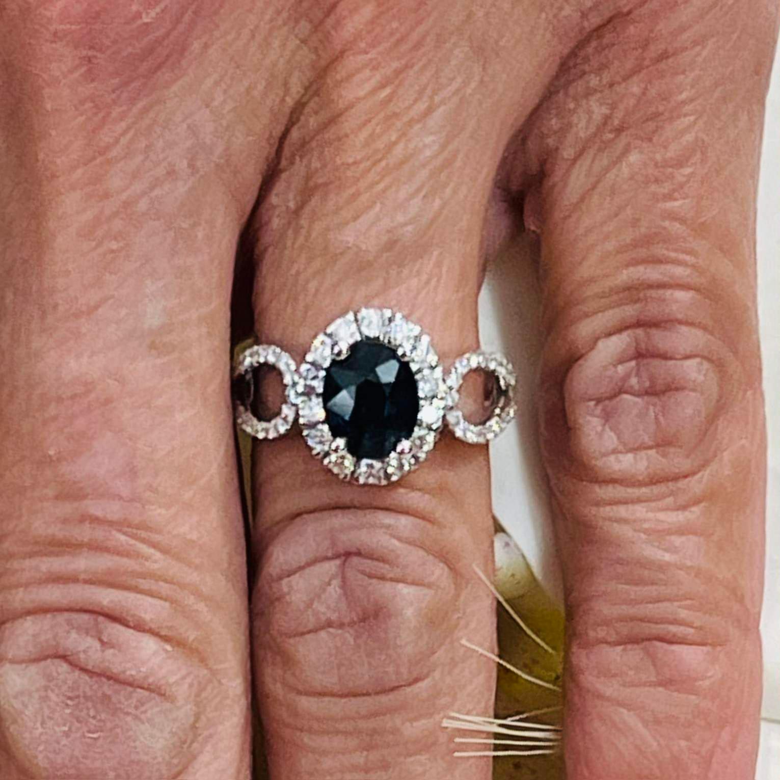 Anello con zaffiro naturale e diamante, misura 6,25, oro 14k W, certificato 2,93 TCW in vendita 4