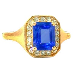 Bague saphir naturel Diamant Taille 6.5 Or 14k 2.04 TCW Certifié