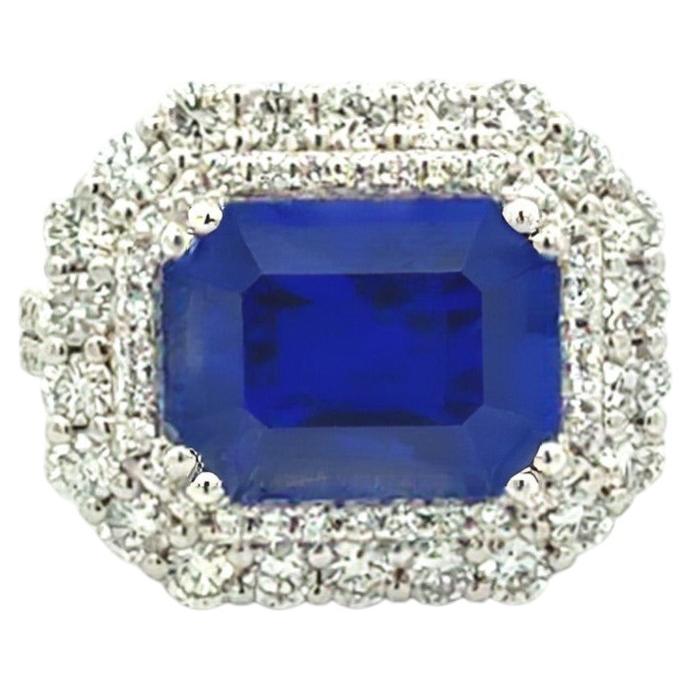 Zafiro natural Diamante Anillo Talla 6.5 Oro 14k 8.35 TCW Certificado
