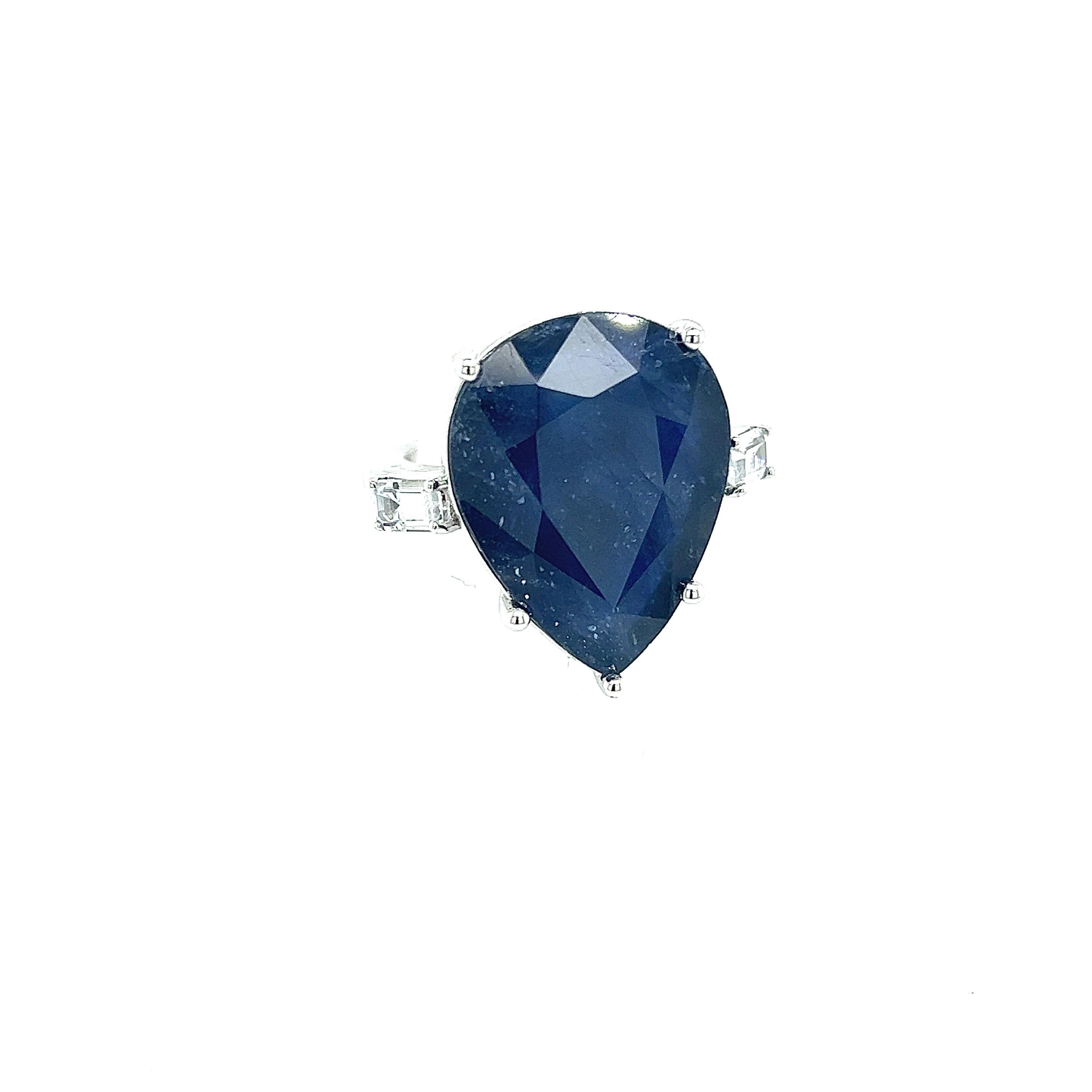 Natural Sapphire Diamond Ring Size 6.5 14k W Gold 17.73 TCW Certified For Sale 6