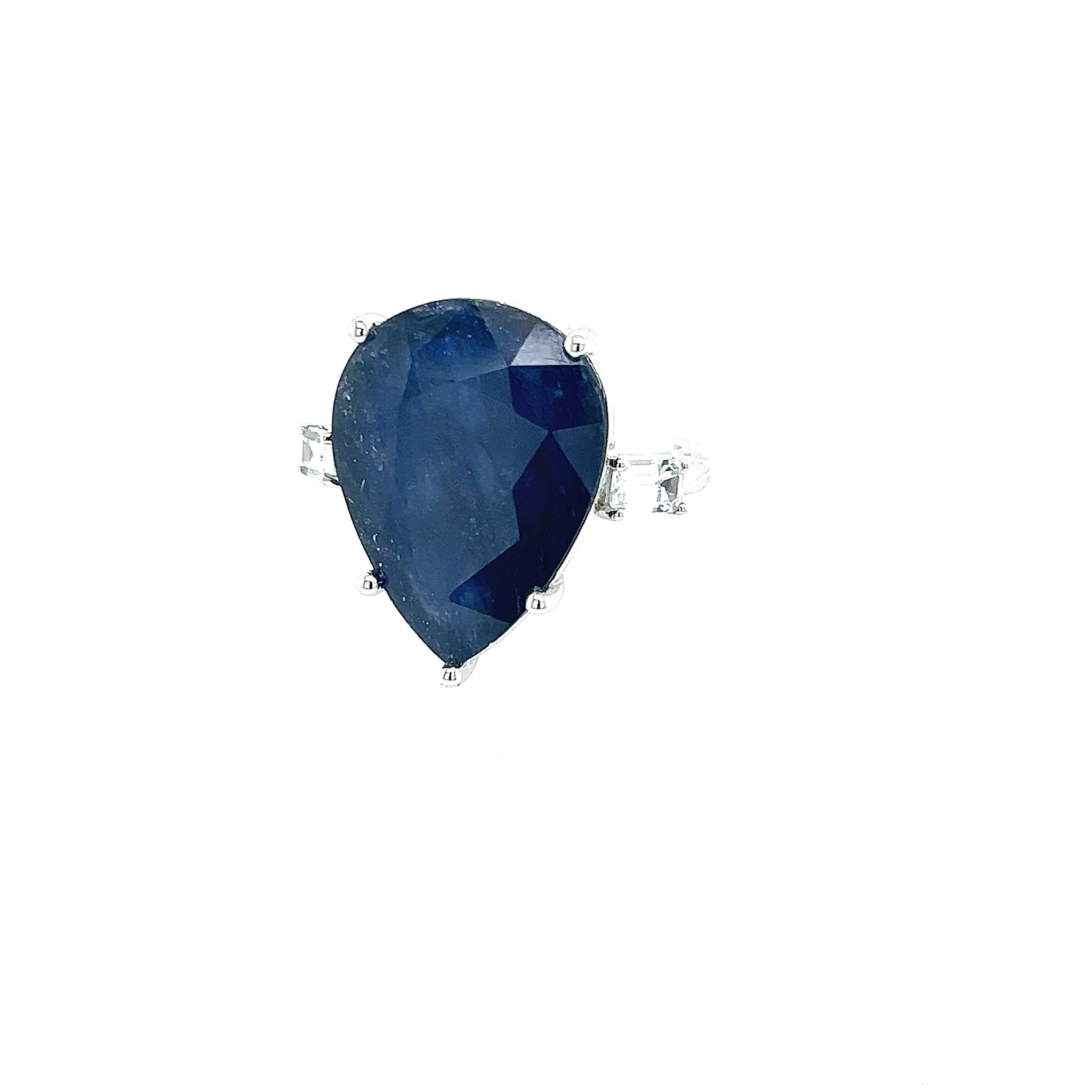 Natural Sapphire Diamond Ring Size 6.5 14k W Gold 17.73 TCW Certified For Sale 2