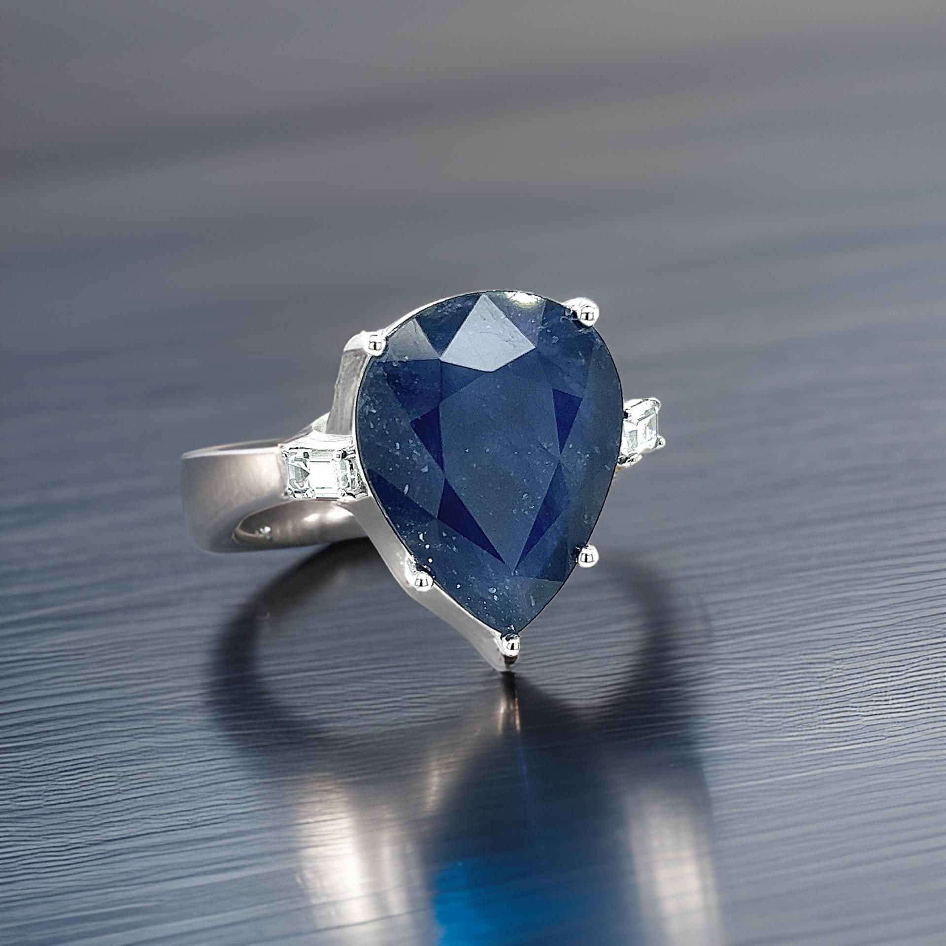 Natural Sapphire Diamond Ring Size 6.5 14k W Gold 17.73 TCW Certified For Sale 4