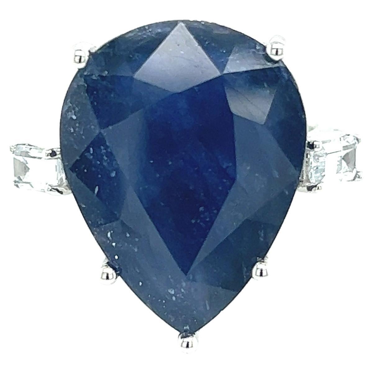 Natural Sapphire Diamond Ring Size 6.5 14k W Gold 17.73 TCW Certified For Sale