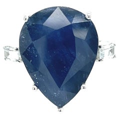 Retro Natural Sapphire Diamond Ring Size 6.5 14k W Gold 17.73 TCW Certified