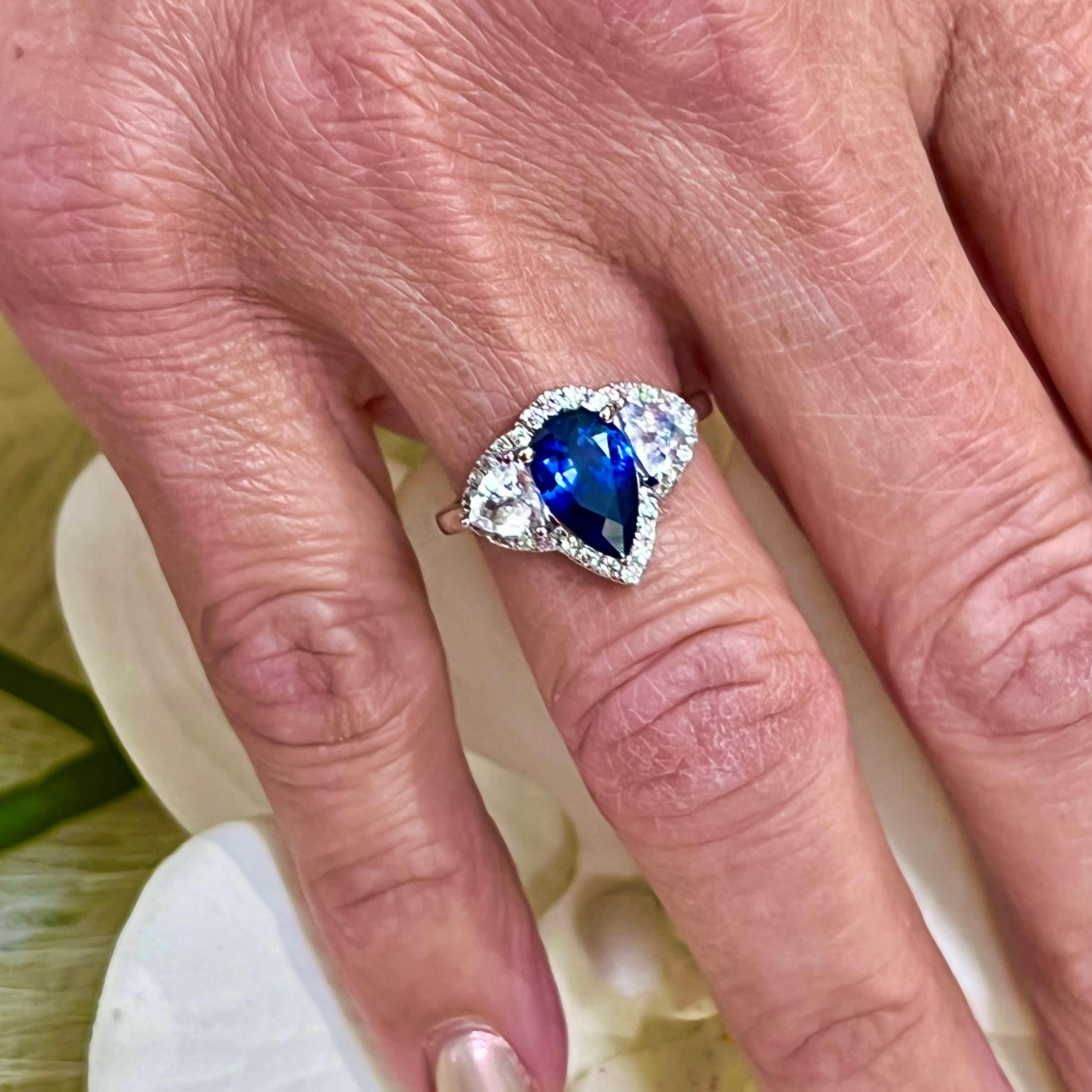 Natural Sapphire Diamond Ring 14k W Gold 2.78 TCW Certified In Good Condition For Sale In Brooklyn, NY