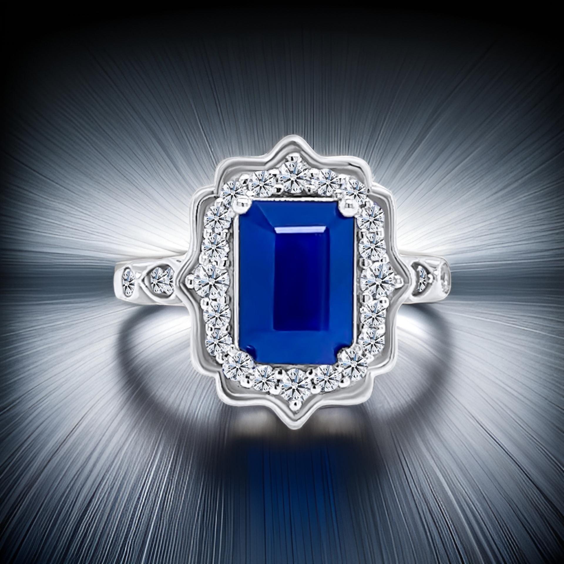 Natural Sapphire Diamond Ring Size 6.5 14k W Gold 3.51 TCW Certified For Sale 5