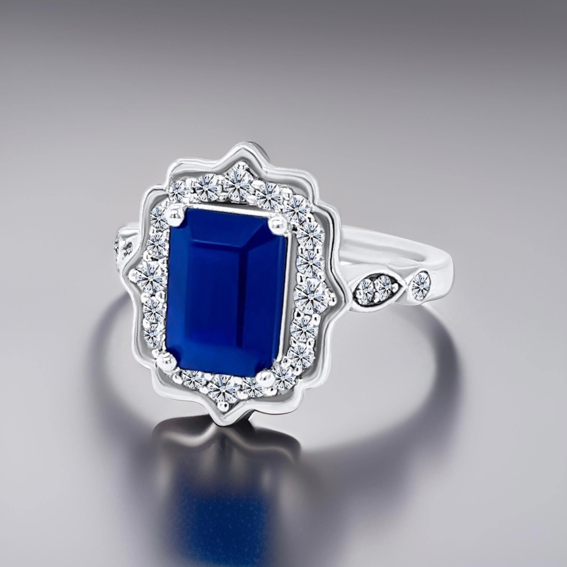 Natural Sapphire Diamond Ring Size 6.5 14k W Gold 3.51 TCW Certified For Sale 6