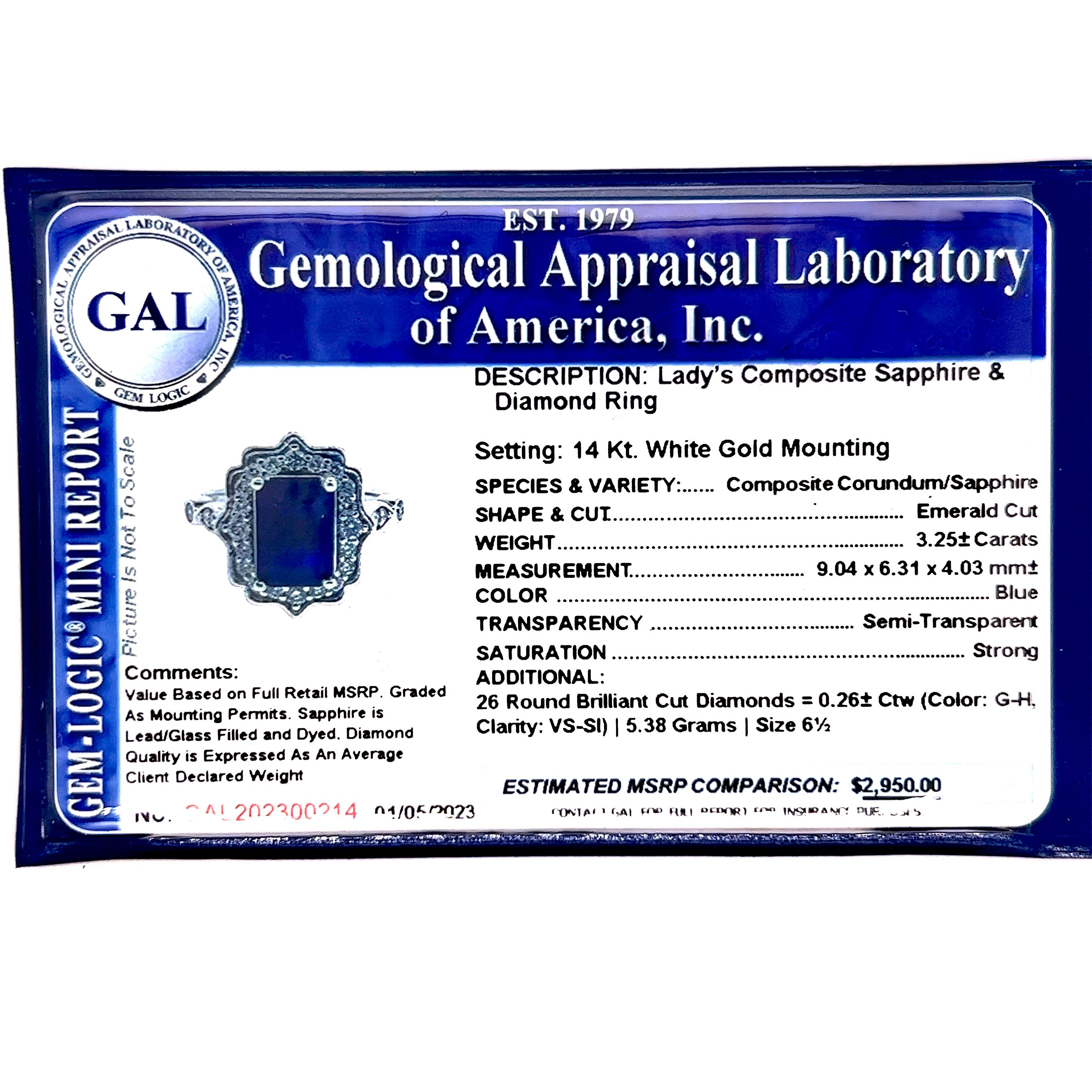 Natural Sapphire Diamond Ring Size 6.5 14k W Gold 3.51 TCW Certified For Sale 7