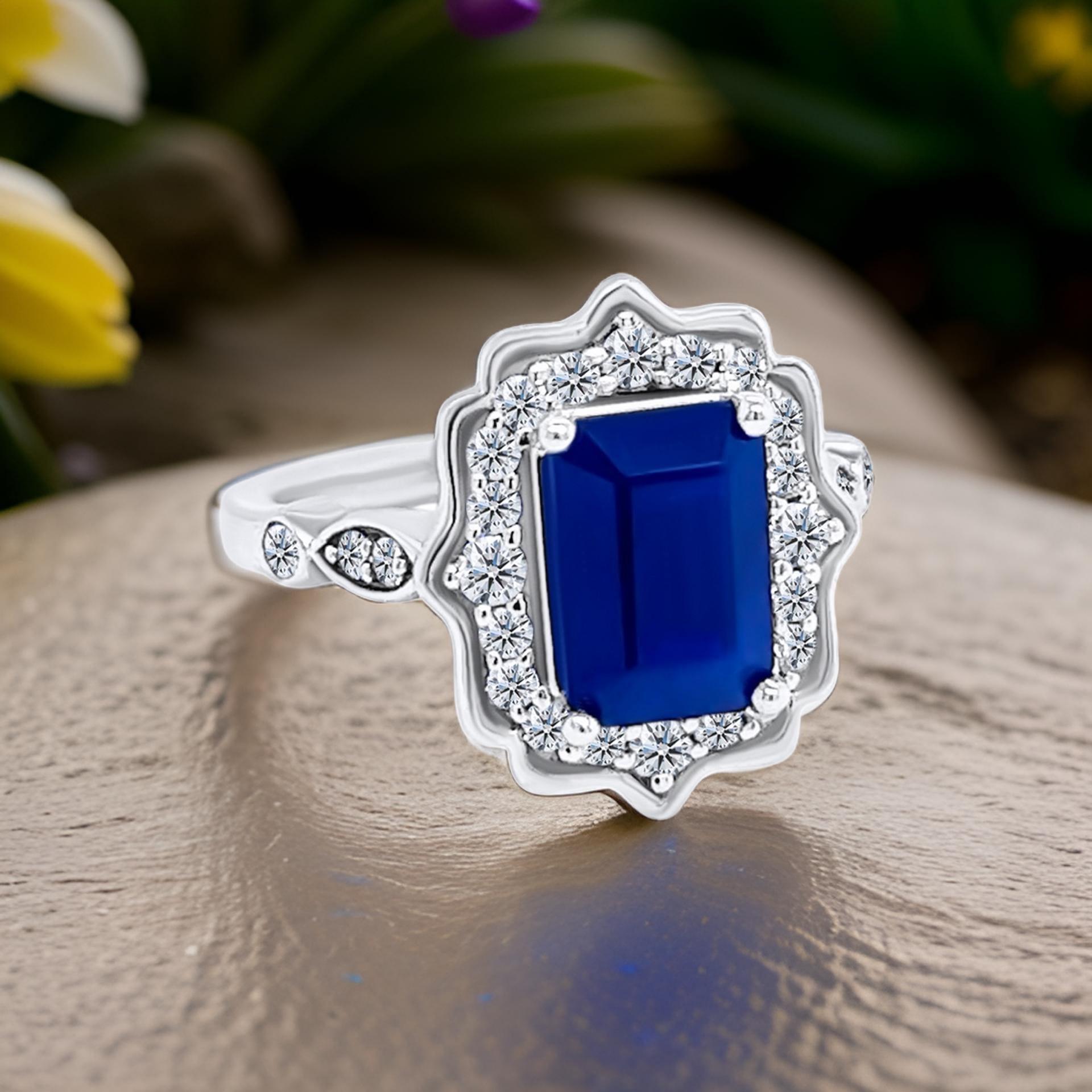 Natural Sapphire Diamond Ring Size 6.5 14k W Gold 3.51 TCW Certified In New Condition For Sale In Brooklyn, NY
