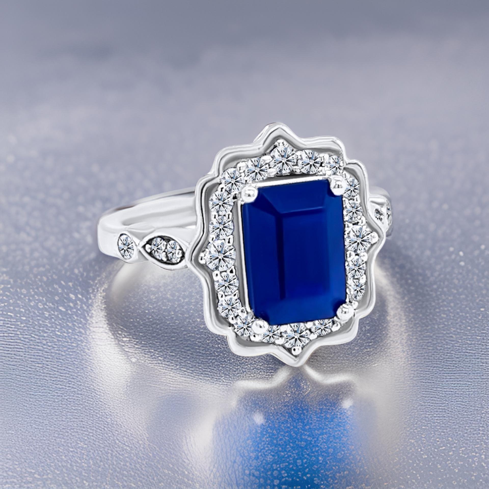 Natural Sapphire Diamond Ring Size 6.5 14k W Gold 3.51 TCW Certified For Sale 2