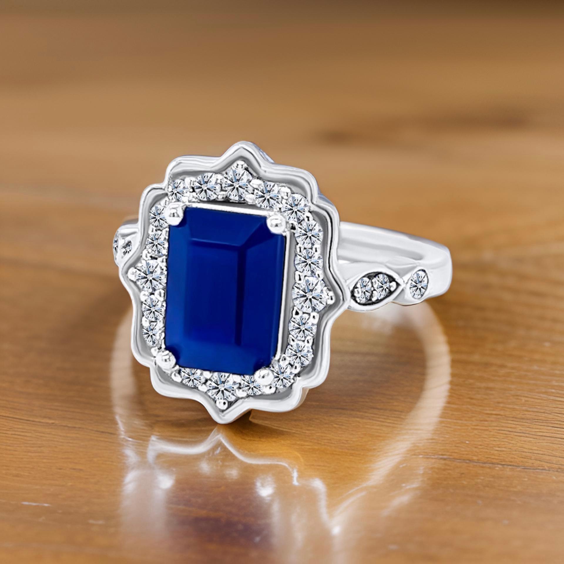 Natural Sapphire Diamond Ring Size 6.5 14k W Gold 3.51 TCW Certified For Sale 3