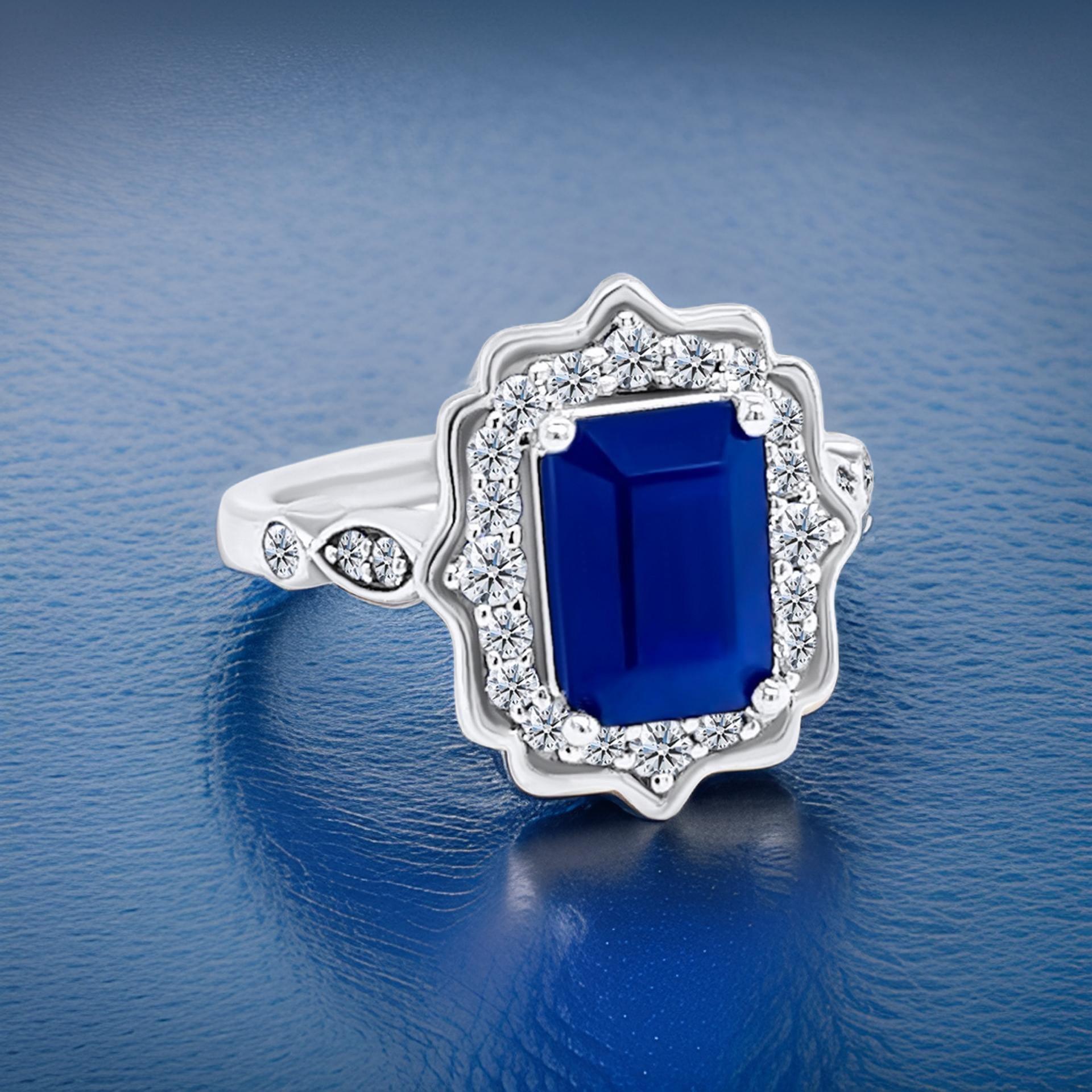 Natural Sapphire Diamond Ring Size 6.5 14k W Gold 3.51 TCW Certified For Sale 4