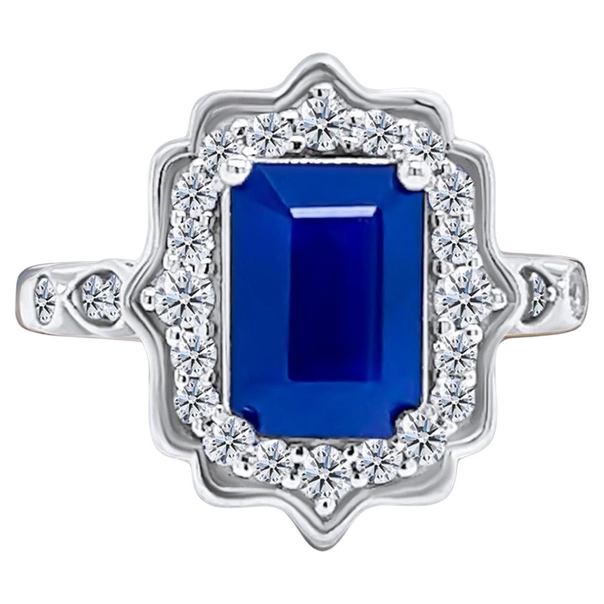 Natural Sapphire Diamond Ring Size 6.5 14k W Gold 3.51 TCW Certified For Sale