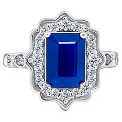 Natural Sapphire Diamond Ring Size 6.5 14k W Gold 3.51 TCW Certified