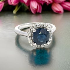 Ring mit natürlichem Saphir und Diamant Größe 6,5 14k Weißgold 2,25 zertifiziert