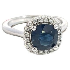 Bague en or blanc 14 carats avec saphir naturel certifié 2,25, taille 6,5