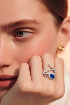Natural Sapphire Diamond Ring Size 6.5 14k White Gold 2.4 TCW Certified