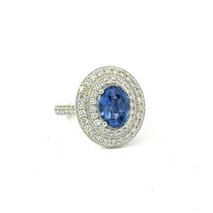 Natural Sapphire Diamond Ring Size 6.5 14k White Gold 3.7 TCW Certified