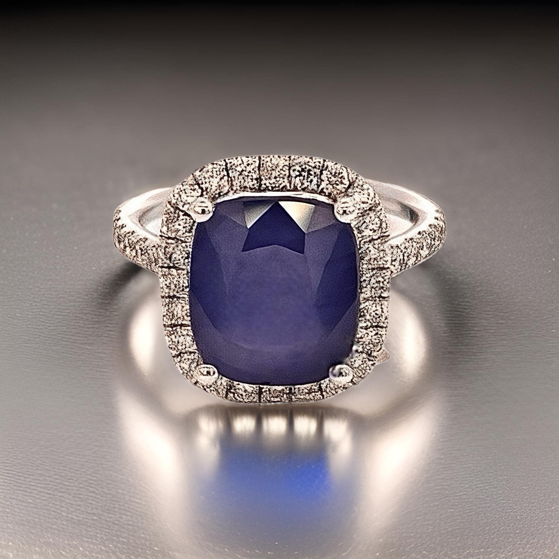 Natural Sapphire Diamond Ring Size 6.5 14k White Gold 6.35 Certified In New Condition For Sale In Brooklyn, NY