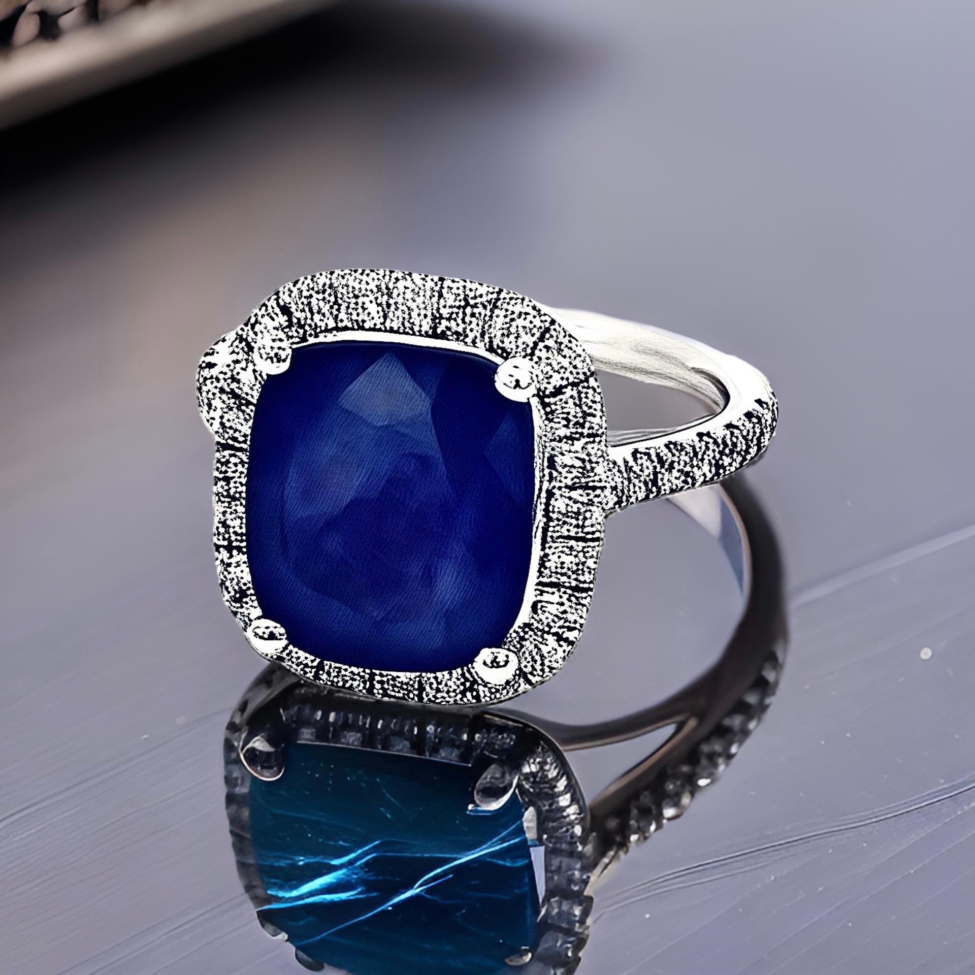 Natural Sapphire Diamond Ring Size 6.5 14k White Gold 6.35 Certified For Sale 1