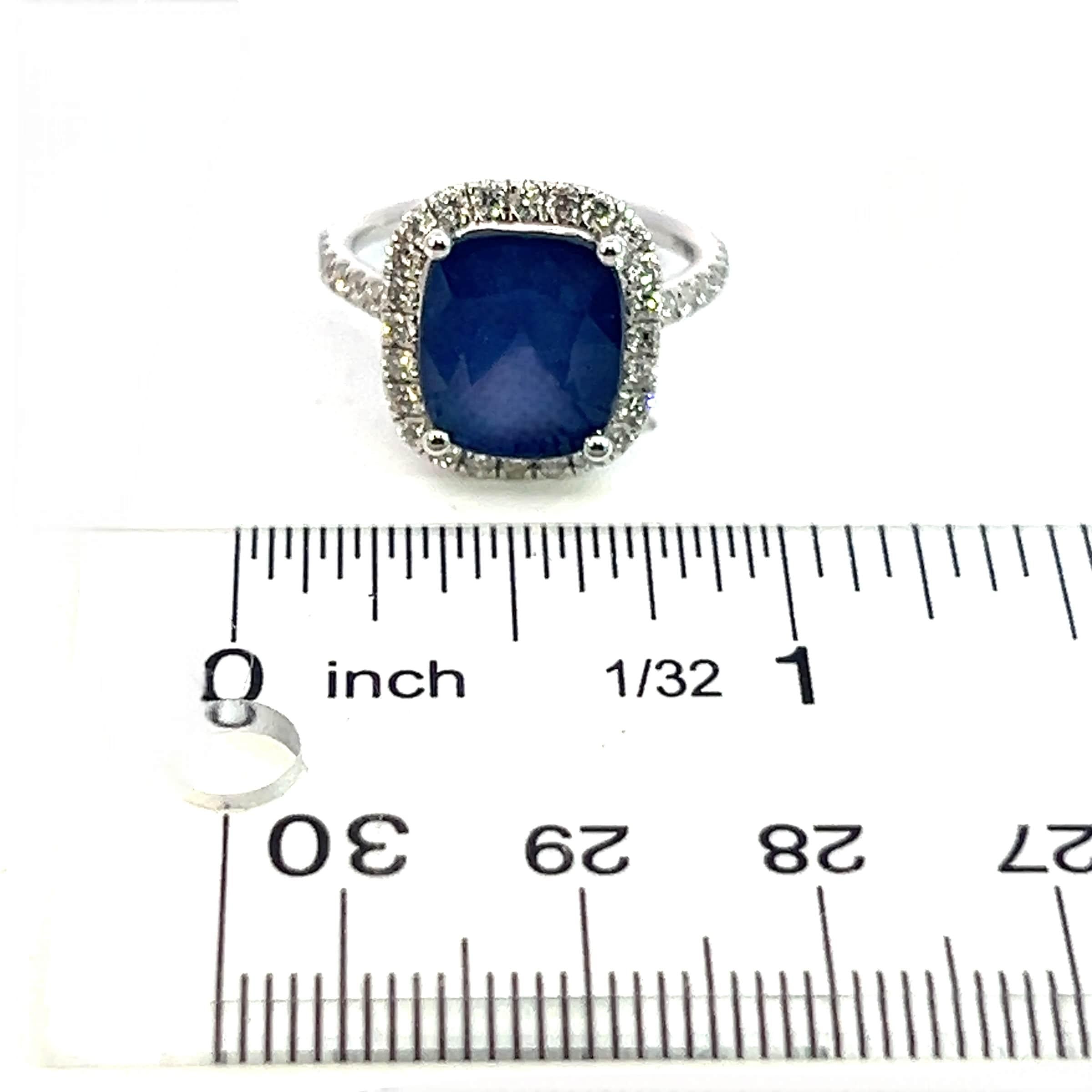 Natural Sapphire Diamond Ring Size 6.5 14k White Gold 6.35 Certified For Sale 3