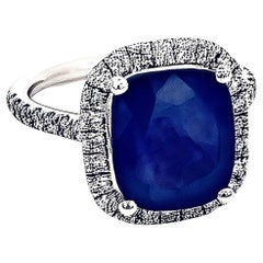 Natural Sapphire Diamond Ring Size 6.5 14k White Gold 6.35 Certified