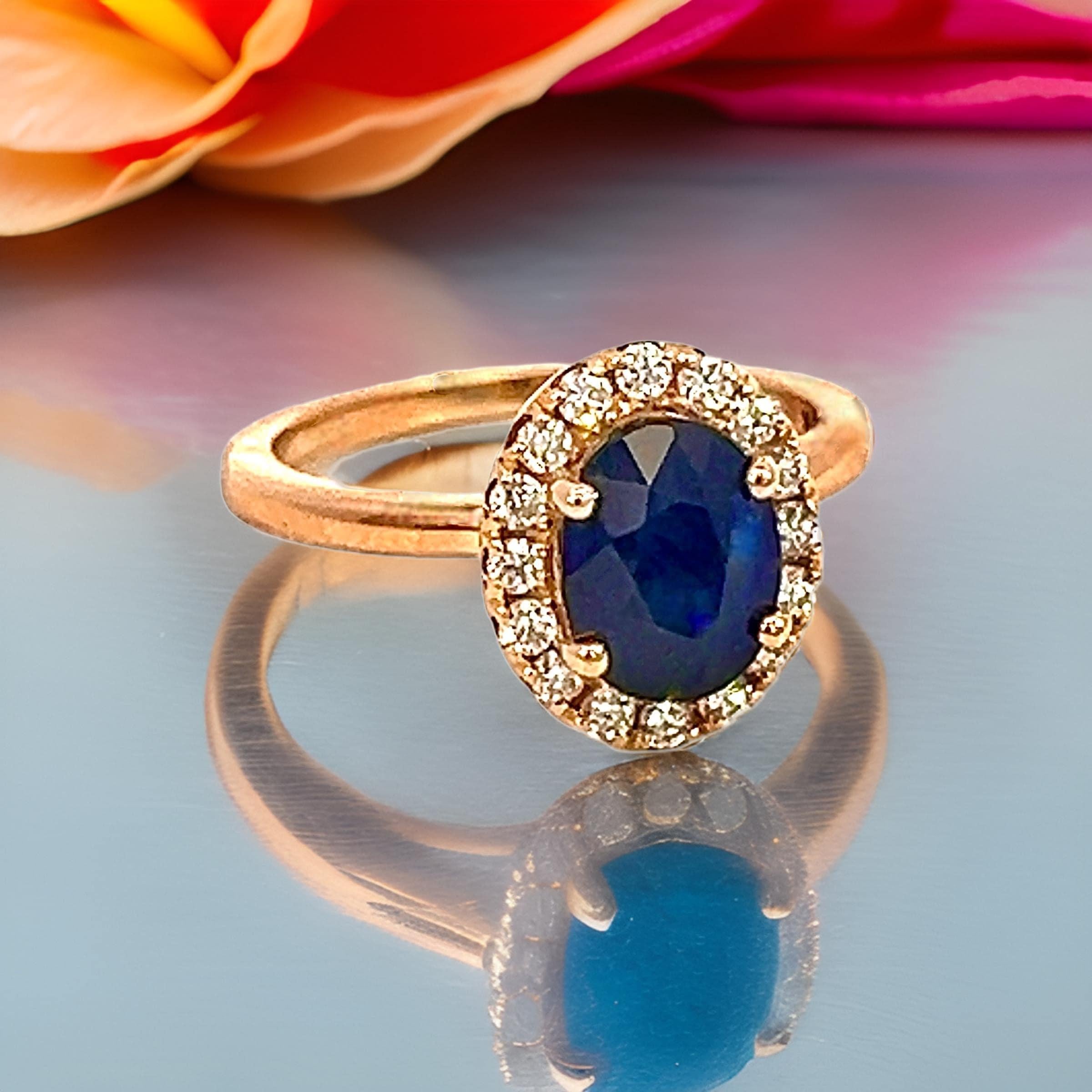 Bague saphir naturel Diamant Taille 6.5 Or 14k Y 2.84 TCW Certifié Pour femmes en vente